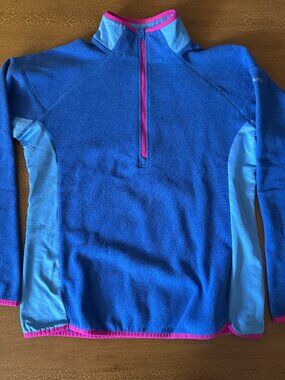 Columbia Omni Wick Blue Pullover Fleece with Pink Trim - Size Large